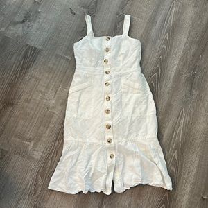 White linen strap midi dress